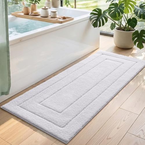 DEXI Bathroom Runner Rugs 72x24, Non-Slip and Absorbent Bath Mat, White