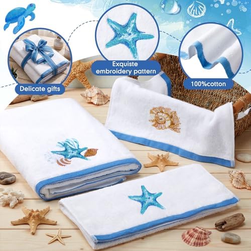 Peryiter 3 Pack Coastal Seashell Decorative Bath Towel Set