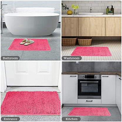 Yeaban Chenille Hot Pink Bathroom Rug 17"x24", Non-Slip Rubber Backing