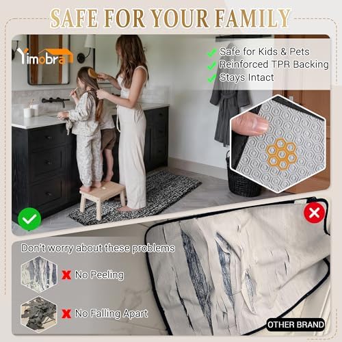 Yimobra Luxury Bathroom Rugs, Fluffy Bath Mats, Non Slip, Water Absorbent Microfiber, Machine Washable, Plush Runner Shower Rugs, Thick Matts for Bathroom Floor&Tub, 47" X 24", Black and White