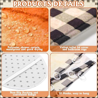 FuWeave 8 Pcs Fall Shower Curtain Set for Bathroom Decor