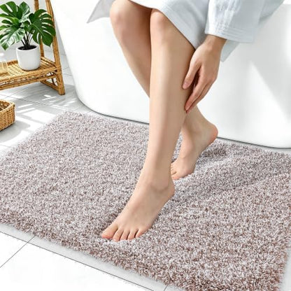 OLANLY Microfiber Bathroom Rugs 36x24, Quick Dry Bath Mat, Mocha and White