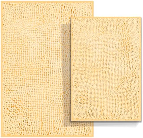 Bathroom Rugs Set 2 Piece Bath Mats Non Slip for Bathrooms, Thick Soft Chenille Rug Set, Ultra Absorbent Bath Carpet, Shaggy Floor Mat, Cream, 20"x32" & 16"x24"