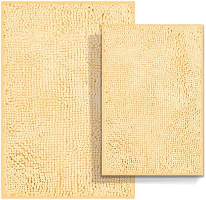Bathroom Rugs Set 2 Piece Bath Mats Non Slip for Bathrooms, Thick Soft Chenille Rug Set, Ultra Absorbent Bath Carpet, Shaggy Floor Mat, Cream, 20"x32" & 16"x24"