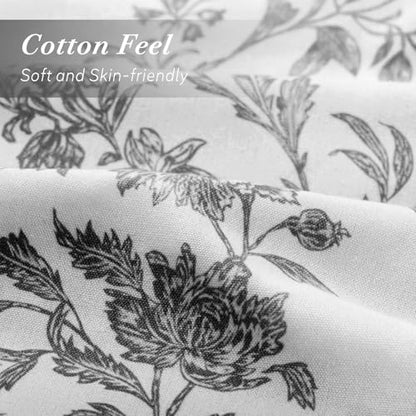 Black and White Floral Shower Curtain,Vintage Cotton Cottagecore Gray Shower Curtains for Bathroom, 72" W x 78" L
