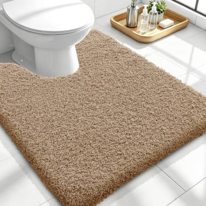 OLANLY Microfiber Soft Bathroom Toilet Rugs U-Shaped, 24x20, Dark Beige