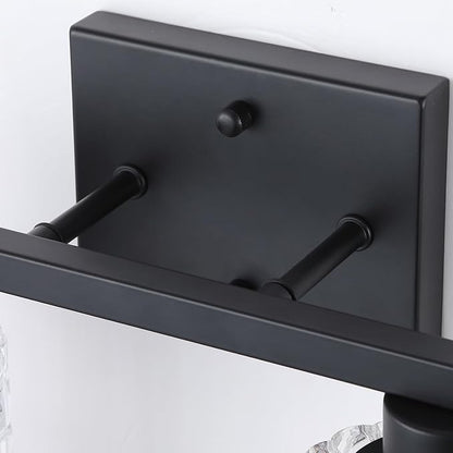 2 Light Matte Black Bathroom Vanity Light Over Mirror, Modern Vanity Lighting with Crystal Glass Shade, Wall Mount Bathroom Light Fixtures, E26 Base