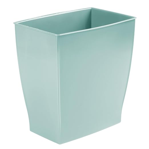 iDesign Small Plastic Bathroom Trash Can, Slim Rectangle Soft Aqua Blue | For Bedroom, Office, Dorm