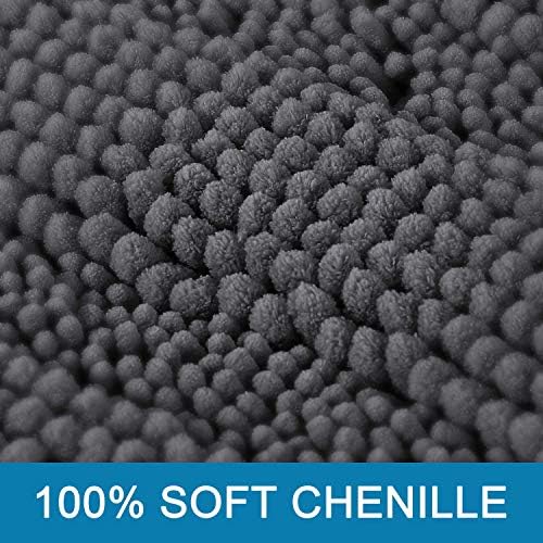 H.VERSAILTEX Bath Mats for Bathroom Non Slip Extra Thick Chenille Striped Bath Rug 24" x 36" Absorbent Non Skid Fluffy Soft Shaggy Rugs Washable Dry Fast Plush Mats for Indoor, Bath Room, Tub - Grey