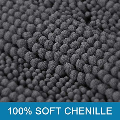 H.VERSAILTEX Bath Mats for Bathroom Non Slip Extra Thick Chenille Striped Bath Rug 24" x 36" Absorbent Non Skid Fluffy Soft Shaggy Rugs Washable Dry Fast Plush Mats for Indoor, Bath Room, Tub - Grey