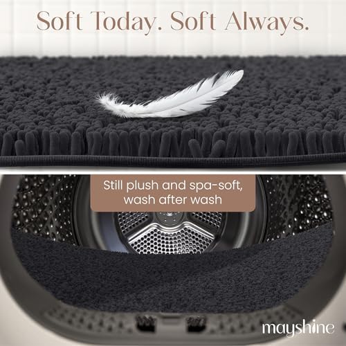 MAYSHINE Runner Plush Shaggy Chenille Bath Mat 71"x31" Extra Soft, Super Absorbent, Non-Slip Bathroom Rug | Fluffy Microfiber, Area Rug Sets for Bathroom Floor, Kitchen, Living Room |Black