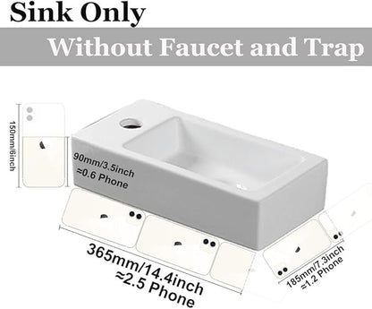 Wall Hung Basin Sink Small Cloakroom Basin Rectangle Ceramic Wash Basin Right Hand (Left Hand)