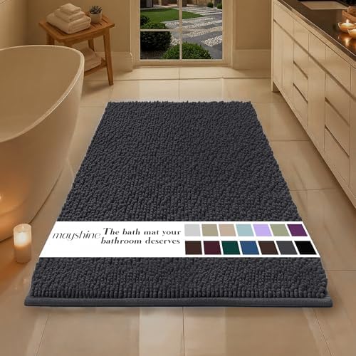 MAYSHINE Runner Plush Shaggy Chenille Bath Mat 71"x31" Extra Soft, Super Absorbent, Non-Slip Bathroom Rug | Fluffy Microfiber, Area Rug Sets for Bathroom Floor, Kitchen, Living Room | Charcoal Gray