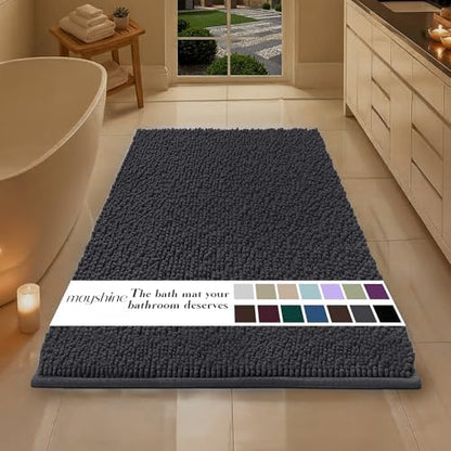MAYSHINE Runner Plush Shaggy Chenille Bath Mat 71"x31" Extra Soft, Super Absorbent, Non-Slip Bathroom Rug | Fluffy Microfiber, Area Rug Sets for Bathroom Floor, Kitchen, Living Room | Charcoal Gray