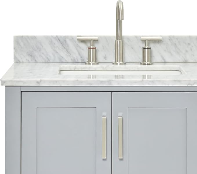 ARIEL Magnolia 72-inch Bathroom Vanity with Sink,Solid Wood, 0.75-inch Italian Carrara Marble Countertop, Double Rectangular Porcelain Sink, 4 Soft Closing Doors, 3 Dovetail Drawers, Grey