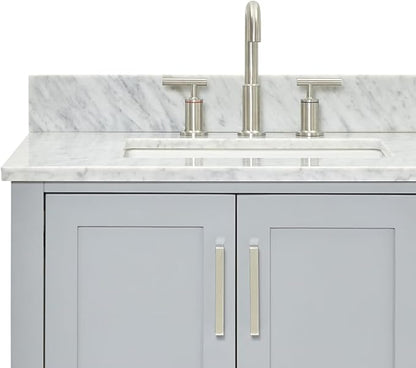 ARIEL Magnolia 72-inch Bathroom Vanity with Sink,Solid Wood, 0.75-inch Italian Carrara Marble Countertop, Double Rectangular Porcelain Sink, 4 Soft Closing Doors, 3 Dovetail Drawers, Grey