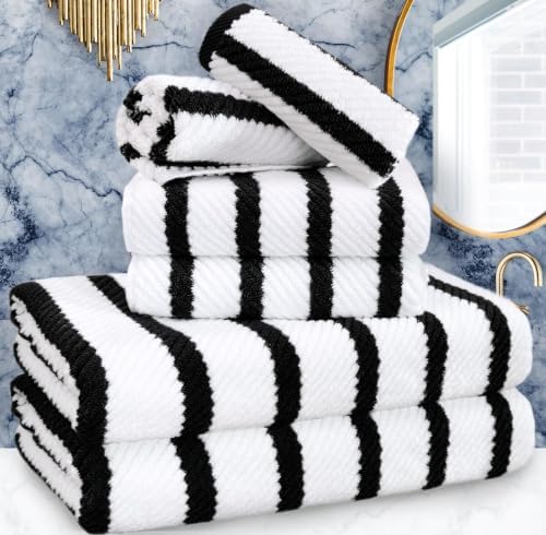 VOOVA & MOVAS 6PC Towel Set, 100% Cotton, Black White