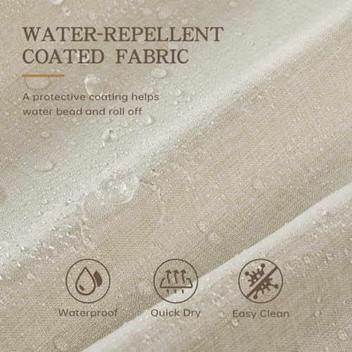 Furlinic Beige Scalloped Fabric Shower Curtain No Hook Linen Modern 72x78