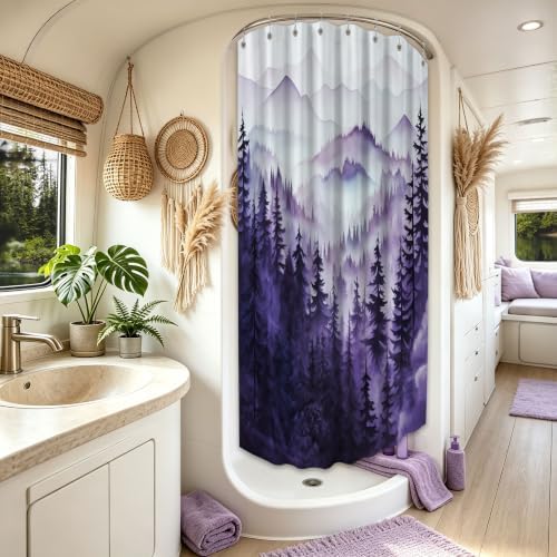 Dark Purple Forest Stall Shower Curtain, 47X64 in Narrow Small, Mountain
