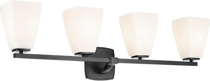 Kichler Marant 33.25" 4-Light Vanity Light with Opal Glass in Black, for Bathroom, Powder Room, Over a Mirror, (33.25" W x 9.5" H), 55217BK
