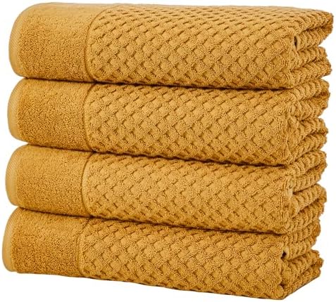 Great Bay Home Bath Towels - 100% Cotton 4 Pack 54x27 Bath Towel Set - Absorbent, Durable, Quick-Dry Towels for Bathroom (Marigold)