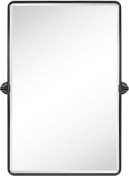 TEHOME Oil Rubbed Bronze Pivot Rectangle Mirrror Farmhouse Tiltable Rounded Metal Framed Pivoting Bathroom Mirror with Beveled Mirrror, Overall 26.91 x 35 inches (Mirrror 23 x 35 inches)