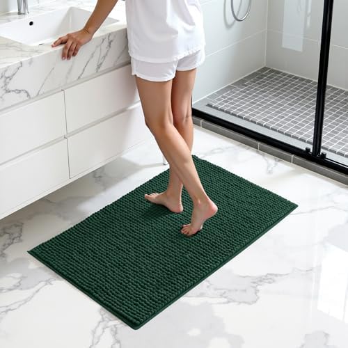 SUBRTEX Bathroom Rugs, 24" x 44" Chenille Bath Rug Soft Short Plush Bath Mat Soft Shower Mat Water Absorbent Shower Mat Quick Dry Machine Washable, Celadon