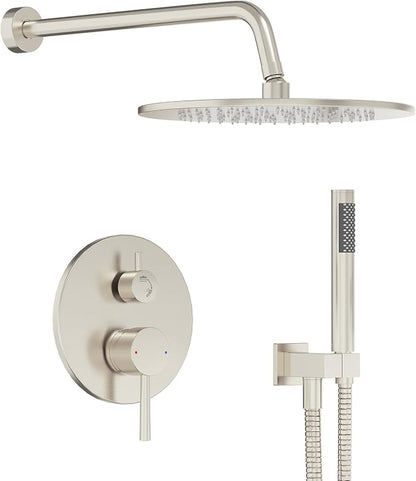 Gabrylly Shower System, 10" Wall Mounted Shower Faucet Set, Brushed Nickel | Rain Shower Head with Handheld Spray Combo, All Metal Rainfall Shower Head Complete Set Shower Mixer Valve for Bathroom