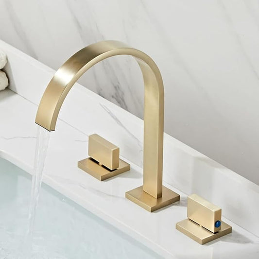 Bathroom Faucet Waterfall, Double Handle, Faucets for Sink Splashback Modern Vanity 3 Holes-Gold(Gold)