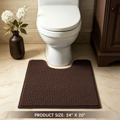 SUBRTEX Bathroom Rugs, U Shaped Chenille Bath Rug 24" x 20" Soft Short Plush Bath Mat Soft Shower Mat Water Absorbent Shower Mat Quick Dry Machine Washable, Chocolate