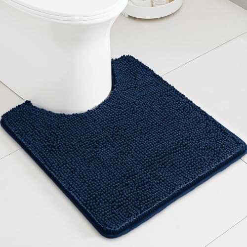 Navy Blue Toilet Rug U Shaped – Absorbent and Washable Contour Bathroom Rugs for Toilet, Non-Slip, Thick Soft Chenille Contoured Bath Mat - 20" x 24"