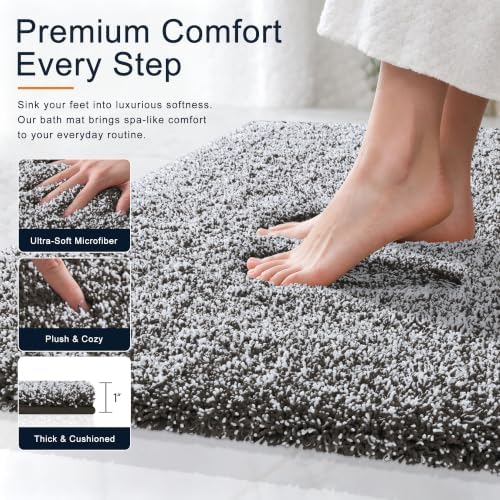 OLANLY Microfiber Bathroom Rugs U-Shaped Mats 24x20, Dark Brown and White