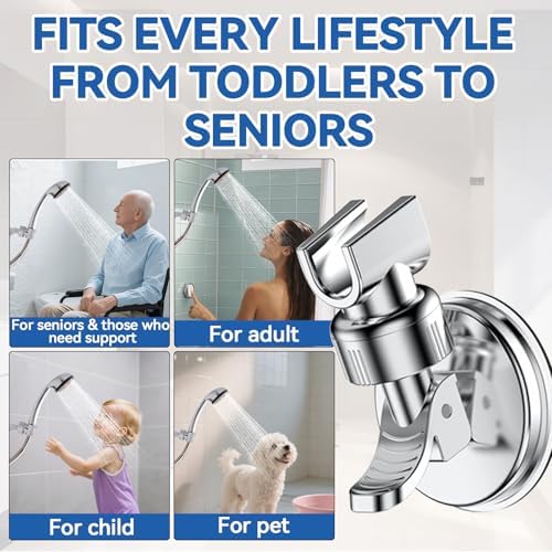 Adjustable Shower Head Holder, Bathroom Suction Cup Bracket for Handheld Shower, Removable Wall Mount (Silver-2)
