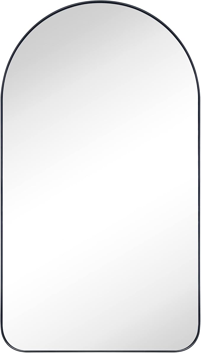 Matt Black Arched Recessed Bathroom Medicine Cabinet with Mirror Metal Framed Arch Vanity Cabinet with Mirros for Wall 16x28.3''