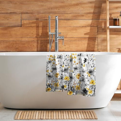 Spring Floral Hand Towels 14x28 Inch Set of 2 Watercolor Grey Yellow Wildflowers Absorbent Soft Dish Washing Cloth Tea Towels for Home Kitchen Bathroom Gym Hotel Spa Decor