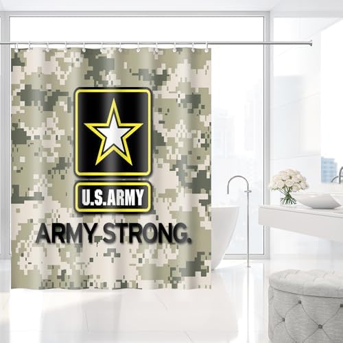 US Army Strong Camouflage Military Shower Curtain with Hooks 72 x 72 Inches