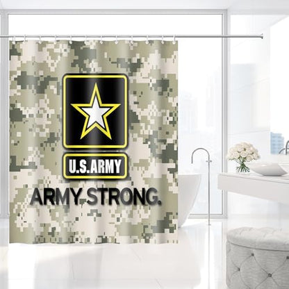 US Army Strong Camouflage Military Shower Curtain with Hooks 72 x 72 Inches