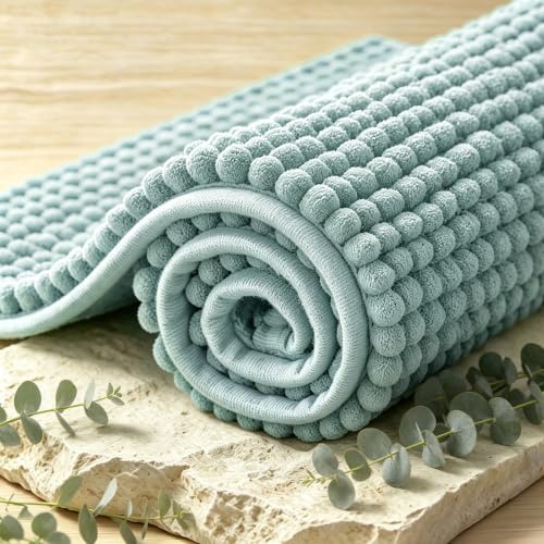 SUBRTEX Bathroom Rugs Chenille Bath Rug Soft Short Plush Bath Mat Soft Shower Mat Water Absorbent Shower Mat Quick Dry Machine Washable(Light Green,18" x 24")