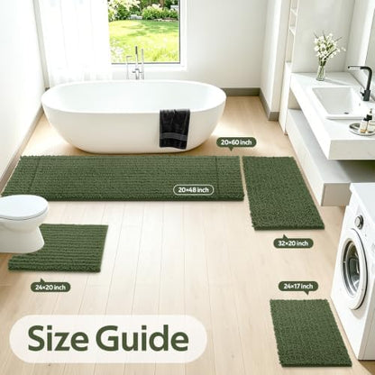 ACCUMTEK Upgrade Extra Large Oliver Green Bathroom Rug Set 3 Pieces Ultra Soft, Thick Absorbent Bath Mats, Non Slip Chenille Toilet Mat for Bathroom, Bedroom, Kitchen