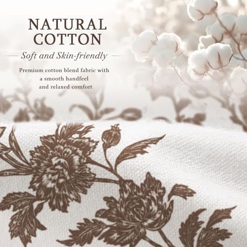 Brown Floral Shower Curtain,Vintage Cotton Cottagecore Shower Curtains for Bathroom, 72" W x 72" L
