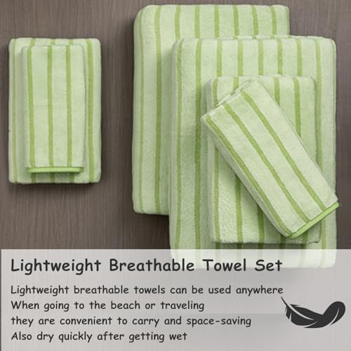 4 Pcs Grass Green Cabana Stripe Large Bath Towels 35"x70" Oversized Bath Sheet Soft Breathable Jumbo Bathroom Towels Highly Absorbent Shower Towel Quick Dry Beach Chair Towel Spa Gym Hotel Towel Set