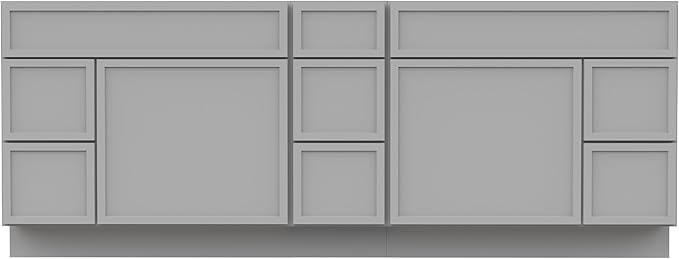 HomeBeyond 84 Inches Bathroom Vanity Base Cabinet Without Sink, Double Sink Top with Door & Soft Closing Drawers, Sturdy Floor Mounted Cabinet 2-Door 7-Drawer, Grey