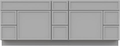 HomeBeyond 84 Inches Bathroom Vanity Base Cabinet Without Sink, Double Sink Top with Door & Soft Closing Drawers, Sturdy Floor Mounted Cabinet 2-Door 7-Drawer, Grey