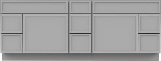 HomeBeyond 84 Inches Bathroom Vanity Base Cabinet Without Sink, Double Sink Top with Door & Soft Closing Drawers, Sturdy Floor Mounted Cabinet 2-Door 7-Drawer, Grey