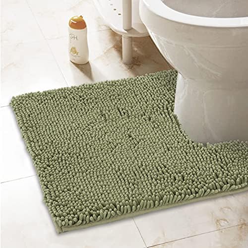 ITSOFT Standard 24"x21" U-Shaped Non-Slip Shaggy Chenille Toilet Contour Bathroom Rug with Water Absorbent, Sage Green