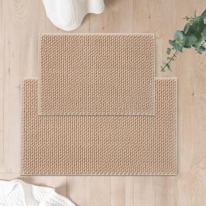 FRESHMINT Chenille Bath Rugs Set 2 Pieces, Beige, 17''x24''+20''x32''