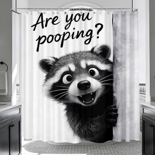 Extra Long Shower Curtain Grey Raccoon Clawfoot Tub, 108 x 72 in