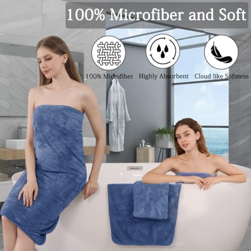 Ycosy 8-Piece Bath Towels Set,2 Oversized Large Bath Sheet,2 Hand Towels and 4 Washcloths - 600 GSM Soft Microfiber Highly Absorbent Quick Dry Shower Towel for Bathroom Hotel and Spa,Air Force Blue