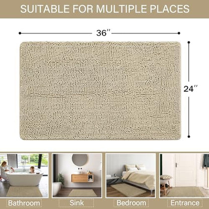 LOCHAS Luxury Bathroom Rug Shaggy Bath Mat 24 x 36 Inch, Beige