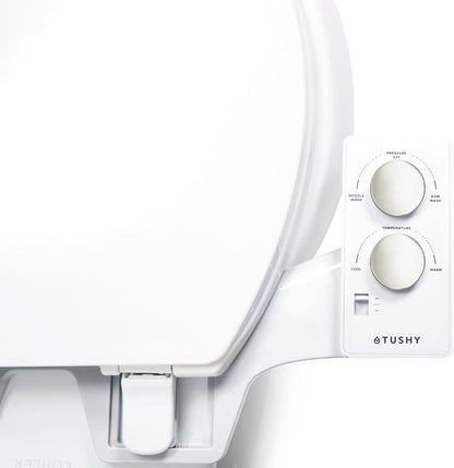 TUSHY Spa 2.0 Cool to Warm Water Bidet Toilet Seat Attachment, White/Silver | Non-Electric, Self-Cleaning Smart Spray Nozzle, Adjustable Pressure and Angle Control, Sink Access Required Within 6 Feet